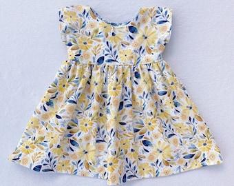 Yellow floral dress, daisy dress, little girls Easter, toddler Easter outfit, church dress, spring floral dress, heirloom dress, 100% cotton
