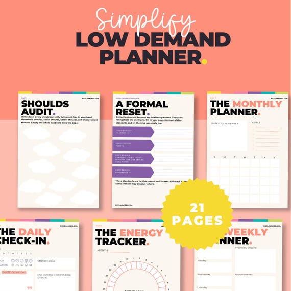 Low Demand Weekly Planner for AuDHD | Autistic ADHD Energy Planner | Neurodivergent Undated Printable | Prioritise by Energy, Fillable PDF
