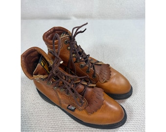 Botas Justin Lacer para mujer, talla 6 C, de cuero marrón claro, con cordones, estilo kilt, fabricadas en EE. UU.