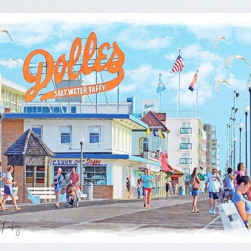 Rehoboth Beach Dolles Delaware Boardwalk Coastal Art Etsy