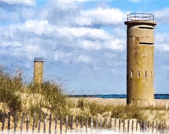 World War II Beach Towers, Rehoboth Beach, Delaware, Whiskey Beach, Henlopen, Gordons Pond, Coastal Art, Ghost Towers, DE