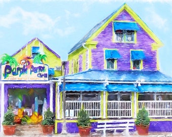 Purple Parrot, Rehoboth Beach, Delaware, Key West, Florida, Coastal Art, Jimmy Buffet, Margaritaville, Wall Art, Purple Parrot Grill