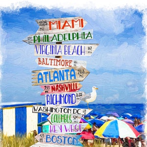 Directional Beach Sign, Rehoboth Beach, Delaware, Atlanta, Miami, Philadelphia, Ocean City, Maryland, Lewes, Coastal Art image 1