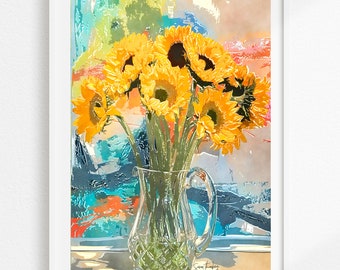 Sunflowers for Ukraine 5x7 Print, 100% of profit will go to Ukrainian people, Ukraine Art, Ukraine Fundraiser, Sunflower Art, Ukraine