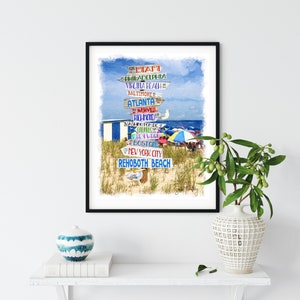 Directional Beach Sign, Rehoboth Beach, Delaware, Atlanta, Miami, Philadelphia, Ocean City, Maryland, Lewes, Coastal Art image 2
