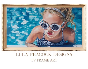 Pool Girl Wall Art for Samsung Frame TV | Coastal Summer Digital Download | Preppy Wall Art | Instant Download