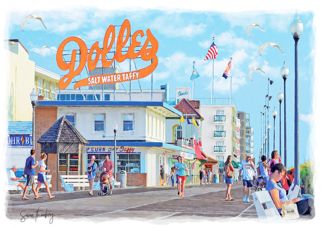 Rehoboth Beach Dolles Delaware Boardwalk Coastal Art Etsy