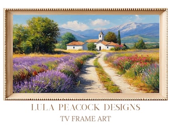 French Church Lavender Art Samsung Frame TV | Provence Village Digital Download | European Landscape Wall Art | Instant Download