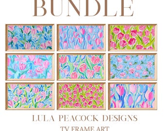 Lilly Inspired Tulip Bundle Samsung Frame TV | Set of 9 Spring Floral Digital Downloads | Pink Blue Green Art