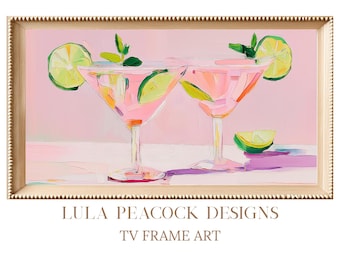 Two Pink Martini Cocktails for TV Frame Art | Coastal Bar Preppy Palm Beach Decor | Digital Download | Susan Thornberg Art