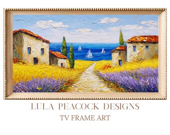 French Lavender Sea Art Samsung Frame TV | Provence Coastal Digital Download | Purple Blue Wall Art | Instant Download