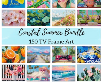 150 Frame TV Art Bundle, Coastal Summer Digital Download, Mahjong Florals Palm Beach Frame TV Artwork