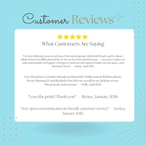 K&ouml;nnte beinhalten: Eine wei&szlig;e rechteckige Grafik mit dem Text Customer Reviews und What Customers Are Saying, begleitet von f&uuml;nf gelben Sternen. Sie zeigt vier Kundenbewertungen von Karina, Molly, Renee und Jessica vor einem hellblauen Hintergrund.