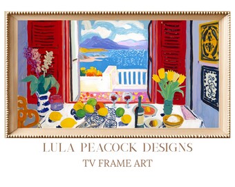 Mediterranean Window Art Samsung Frame TV | Coastal Village Digital Download | Coastal Wall Art | Instant Download