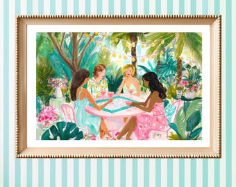 Mahjong in the Garden - Version 2 (Brown Hair) Mahjong gifts and art