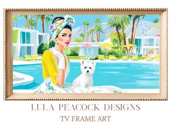 Palm Beach Poolside Lady Frame TV Art | Preppy Beach Decor  | Susan Thornberg Art  |  (Digital Download)