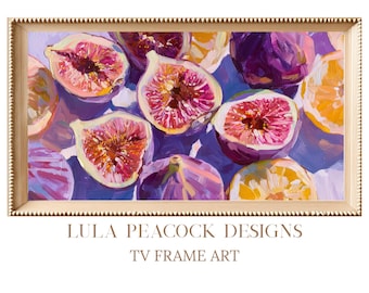 Feige Gemälde Wand Kunst Samsung Rahmen TV | Bold Fruit Digitaler Download | Lila Gold Stillleben Kunst | Sofort Download