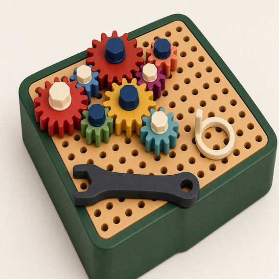 GearGarden Kinetic Learning Board, Montessori Gear Toy, Hands On STEM Activity, Homeschool Fine Motor Gift
