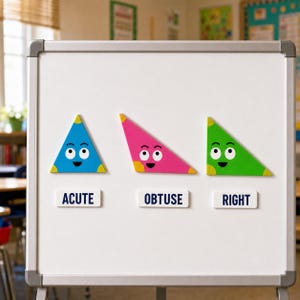 AngleQuest Magnetic Triangle Set, Acute Obtuse Right Angle Classification, Geometry Learning Aid, Homeschool Classroom, Grades 3-5