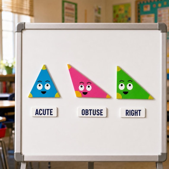 AngleQuest Magnetic Triangle Set, Acute Obtuse Right Angle Classification, Geometry Learning Aid, Homeschool Classroom, Grades 3-5