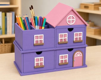 Organizador de aula CottageLane, organizador de escritorio infantil, organizador de material escolar para el hogar, portalápices y tres cajones de almacenamiento.