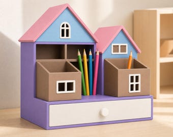 Organizador de materiales didácticos Storybook Learning Cottage, almacenamiento para escritorio infantil, organizador de útiles escolares para el hogar, soporte para lápices y materiales de arte para el aula.