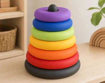 Torre secuenciadora de tamaños RingRise, apilador de anillos Montessori, juguete para el desarrollo de la motricidad fina, regalo para niños pequeños que estudian en casa.