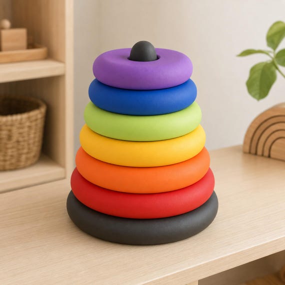 RingRise Size Sequencing Tower, Montessori Ring Stacker, Fine Motor Learning Toy, Toddler Homeschool Gift