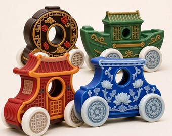 Vehículo rodante JadeRoad Heritage, coche de juguete de inspiración china, estilo pagoda, farol de loto o barco fluvial, regalo de decoración cultural