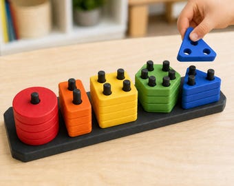 Rompecabezas de clavijas para contar ShapeHarbor, apilador de formas Montessori, juguete para el desarrollo de la motricidad fina, actividad preescolar para el hogar.