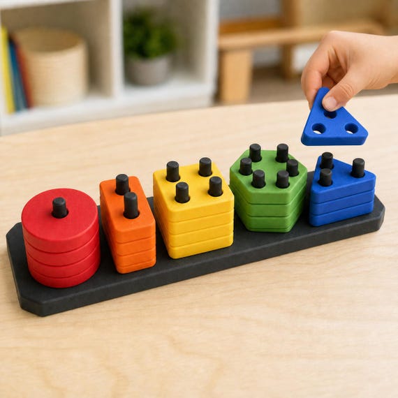 ShapeHarbor Counting Peg Puzzle, Montessori Shape Stacker, Fine Motor Learning Toy, Preschool Homeschool Activity
