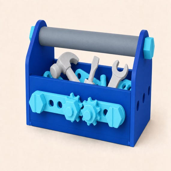 Cool Engineer toolbox in Blue, Cobalt Blue, Blue Grey, and Cyan with three Silver tools.