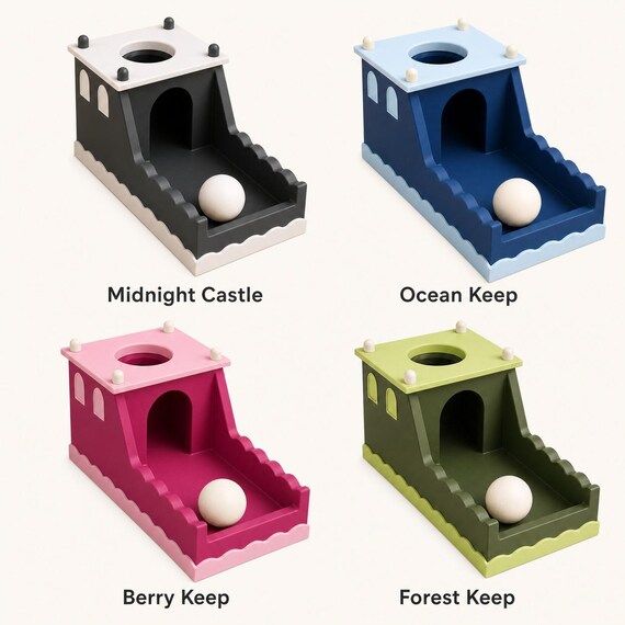 Four CastlePeek color options shown together: Midnight Castle, Ocean Keep, Berry Keep, and Forest Keep.