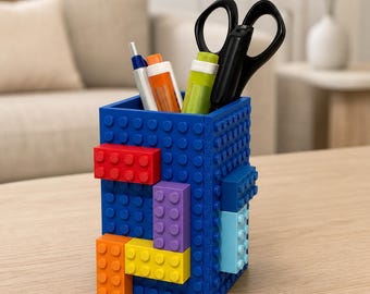 Organizador de escritorio con forma de ladrillos de construcción, portalápices y bolígrafos de colores, almacenamiento de oficina de colores personalizados, decoración para la habitación de los niños o el escritorio del profesor.