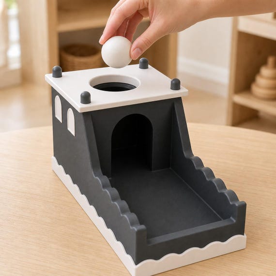 CastlePeek Ball Drop Box, Montessori Object Permanence Toy, Cause and Effect Learning Activity, Fine Motor Preschool Gift, 4 Colorways