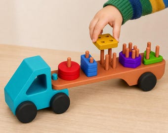 Camión clasificador GeoTrail, juguete Montessori para emparejar formas, actividad para el desarrollo de la motricidad fina, regalo de geometría para preescolares