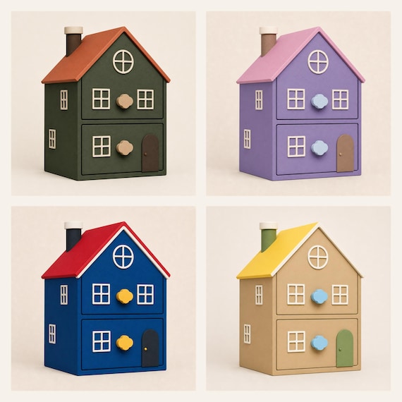 Four Little Nook Cottage Drawers colorways shown in a close-up four-panel collage on warm plain backgrounds.