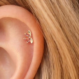 Tiny Lotus 925 Sterling Silver Red Marquise CZ Flat Back Piercing: Cartilage Helix Tragus