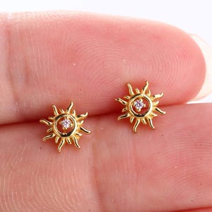 925 Sterling Silver Purple CZ Sun Internal Threaded Flat Back Stud Earring