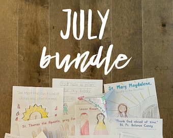 JULY BUNDLE lazy liturgical living activity sheets coloring pages for kids adults pdf homeschool printables curriculum catholic