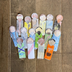 12 Apostles disciples Bible story finger puppets worksheet printable coloring page sheet catholic resources for kids prayer activities jesus