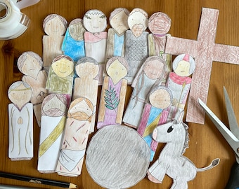 Easter stations cross Bible story finger puppets worksheet printable coloring page sheet catholic resources for kids prayer activities jesus