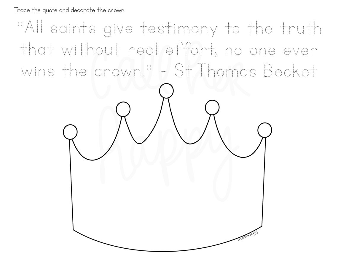 St. Thomas Becket Crown Printable Coloring Page Sheet Lazy Liturgical ...