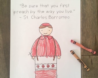 st. Charles borromeo coloring page sheet liturgical year catholic resources for kids lazy liturgical feast day holiday prayer activity