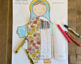 Maria Mutter Kirche Arbeitsblatt zum Ausmalen liturgisches Jahr katholisch Ressourcen für Kinder Fest Tag Gebet Aktivitäten Jesus