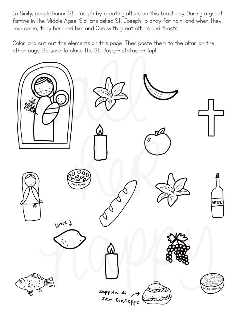 St. Joseph altar Italian printable coloring page sheet lazy liturgical year catholic resources for kids feast day prayer activities jesus image 3