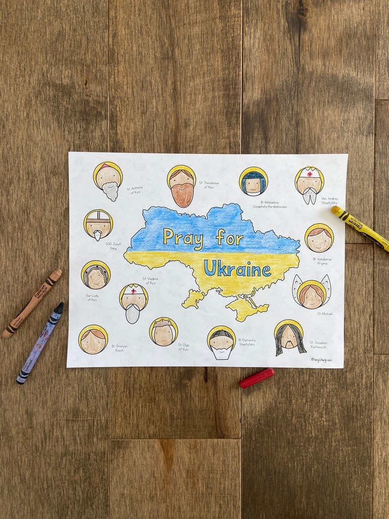 Donation: Ukrainian saints pray for Ukraine printable coloring image 1