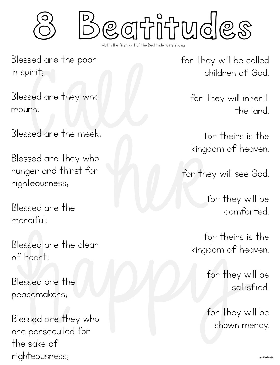 Beatitudes Worksheet Printable Coloring Page Sheet Liturgical Etsy