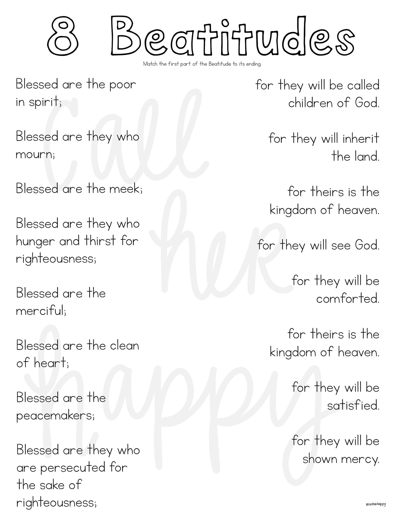 Beatitudes Worksheet Printable Coloring Page Sheet Liturgical Etsy