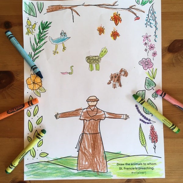 St. Francis of Assisi coloring page sheet liturgical year catholic resources for kids lazy liturgical feast day holiday prayer activity